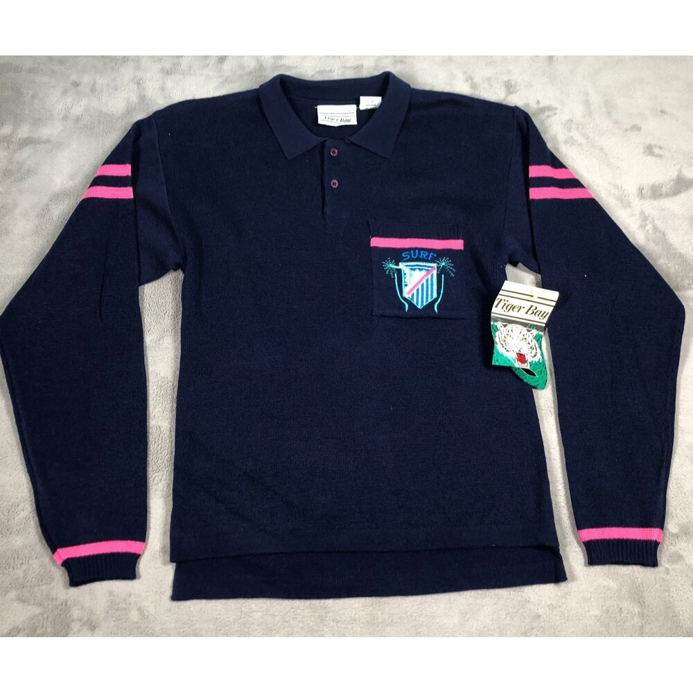 Sears Turtle Bay Sweater Womens Large Collar Acrylic Surf Retro 80s VINTAGE NEW